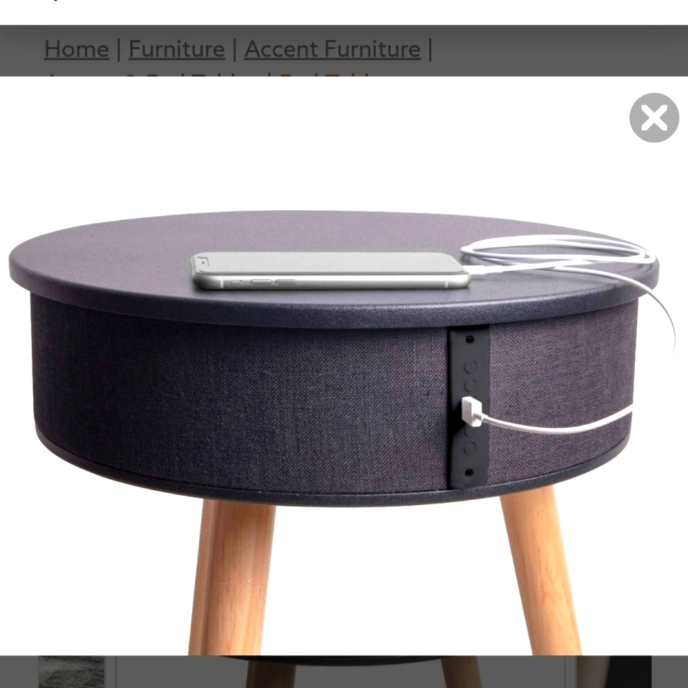 Black Nightstand that is a bluetooth speaker, and wireless charger